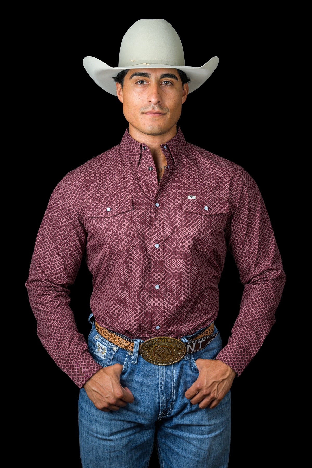 Ferrell Brand Men's Nicholas Snap Long Sleeve Shirt, Red – front