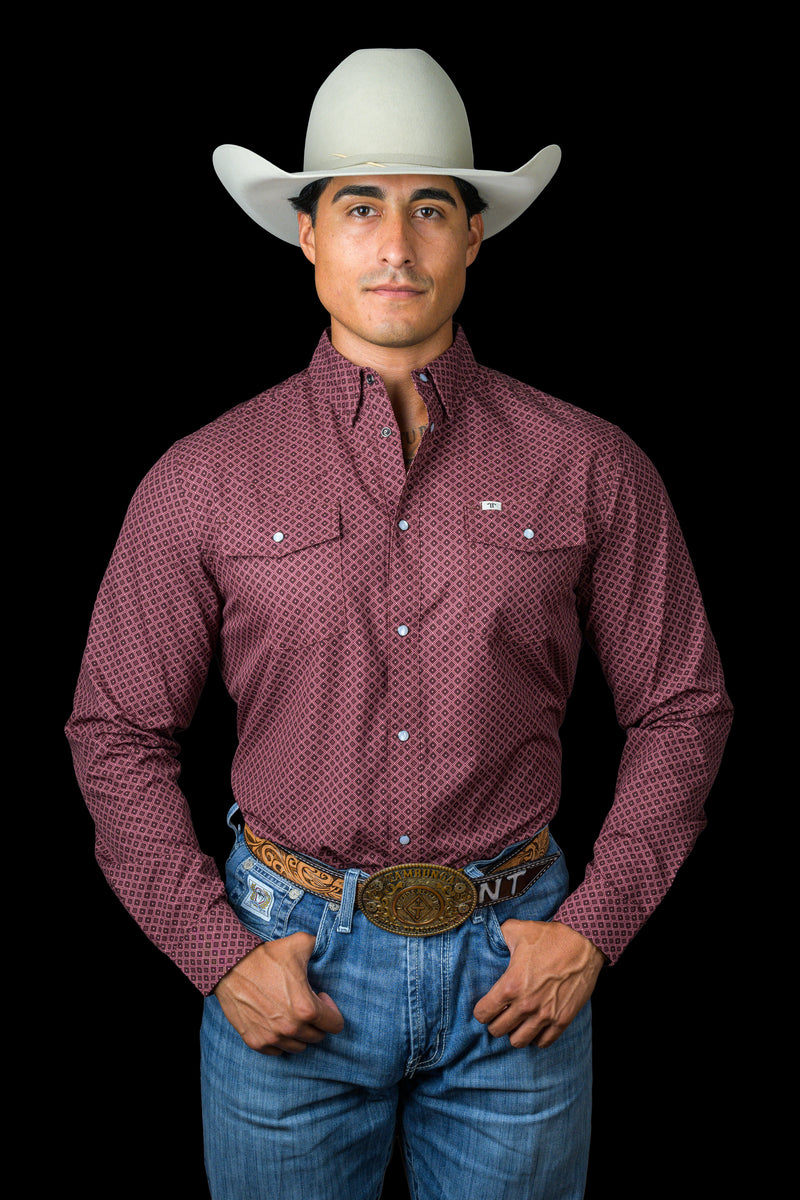 Ferrell Brand Men's Nicholas Snap Long Sleeve Shirt, Red – front