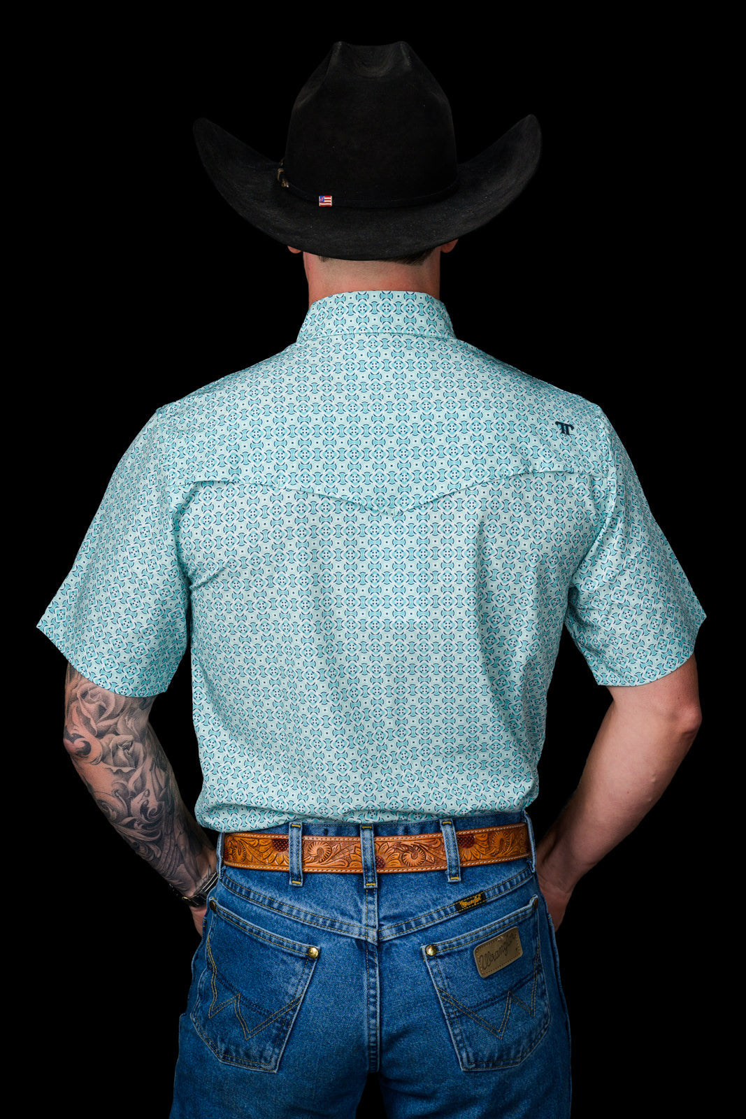 Ferrell Brand Men's Pierce Pearl Snap Short Sleeve Shirt, Green – back