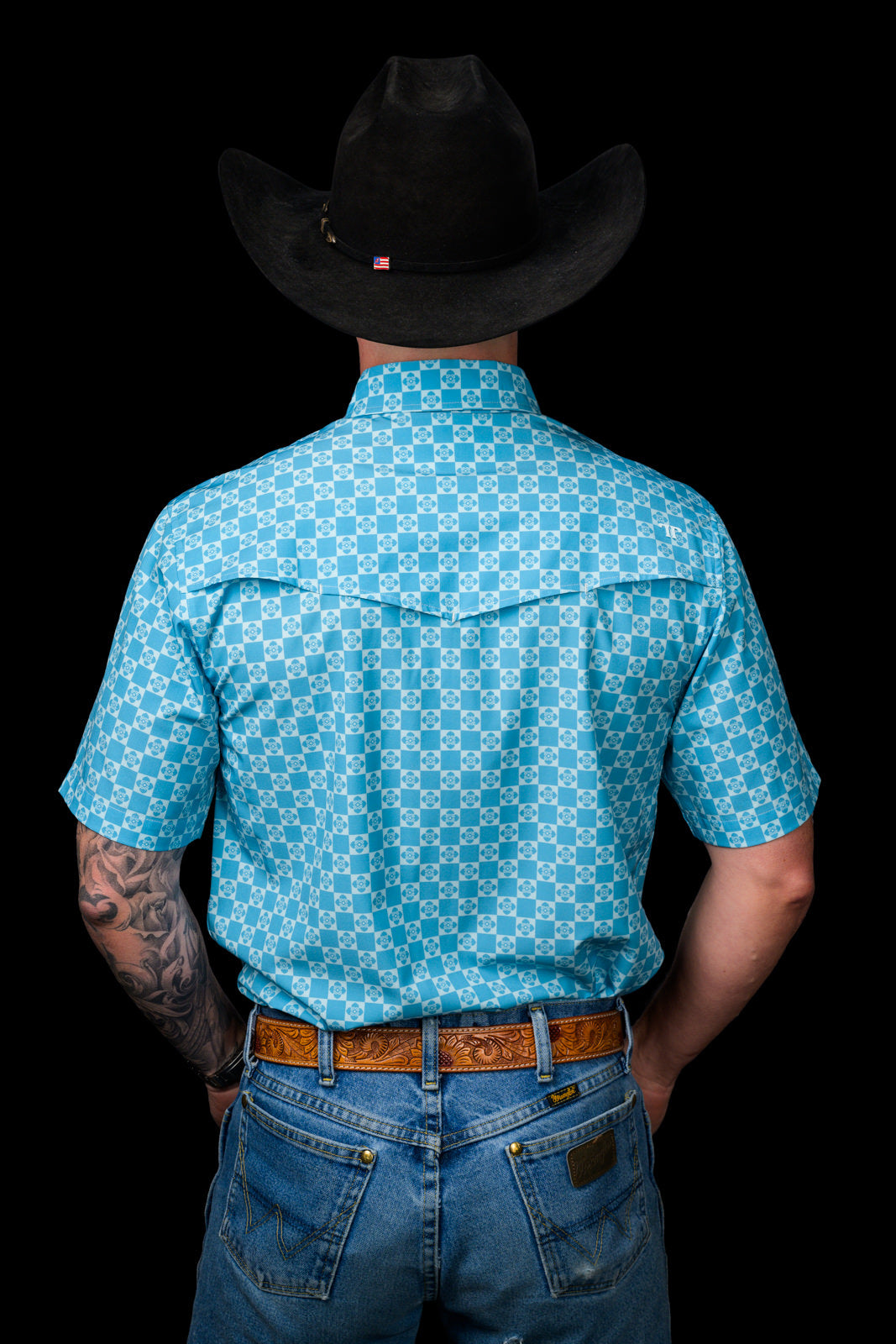 Ferrell Brand Men's Prescott Pearl Snap Short Sleeve Shirt, Blue – back