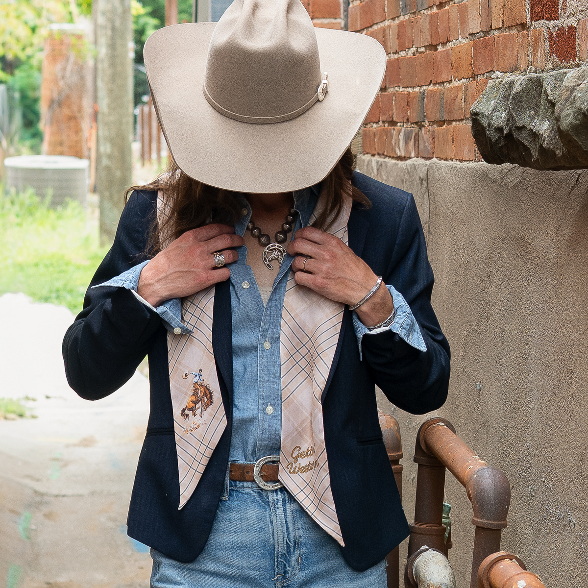 Fringe Scarves Womens Tan & Blue Plaid BOLI GETTIN' WESTERN - view 1