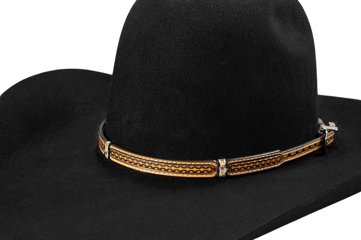 Genuine leather hat band with metal buckle, stylish accessory for cowboy and western hats by M&F Hat Bands