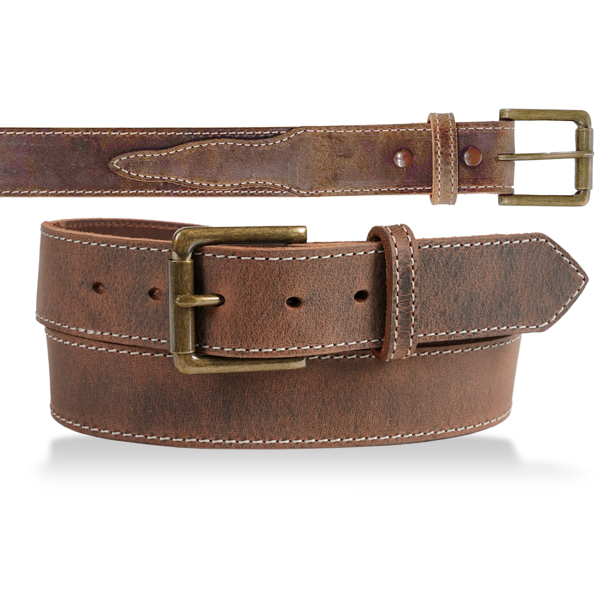 Gingerich 1.5-inch distressed brown belt with scallop details, stylish accessory for casual or formal wear.