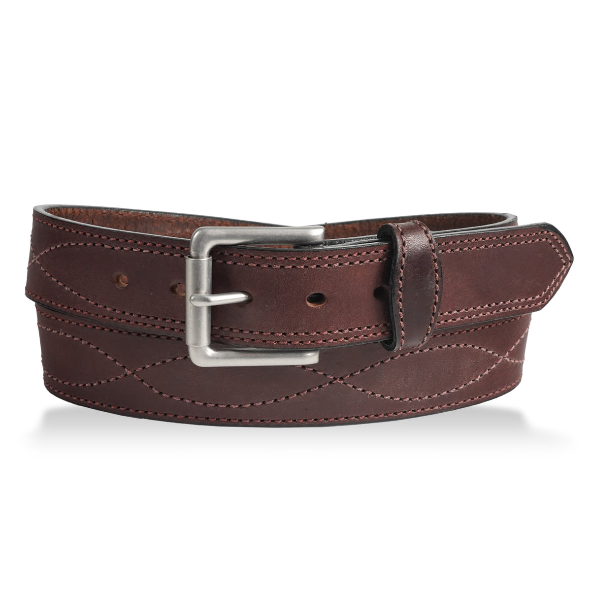 Gingerich 1.5-inch dark brown Figure 8 work belt with style 8019-36, sturdy leather construction for durable everyday wear.