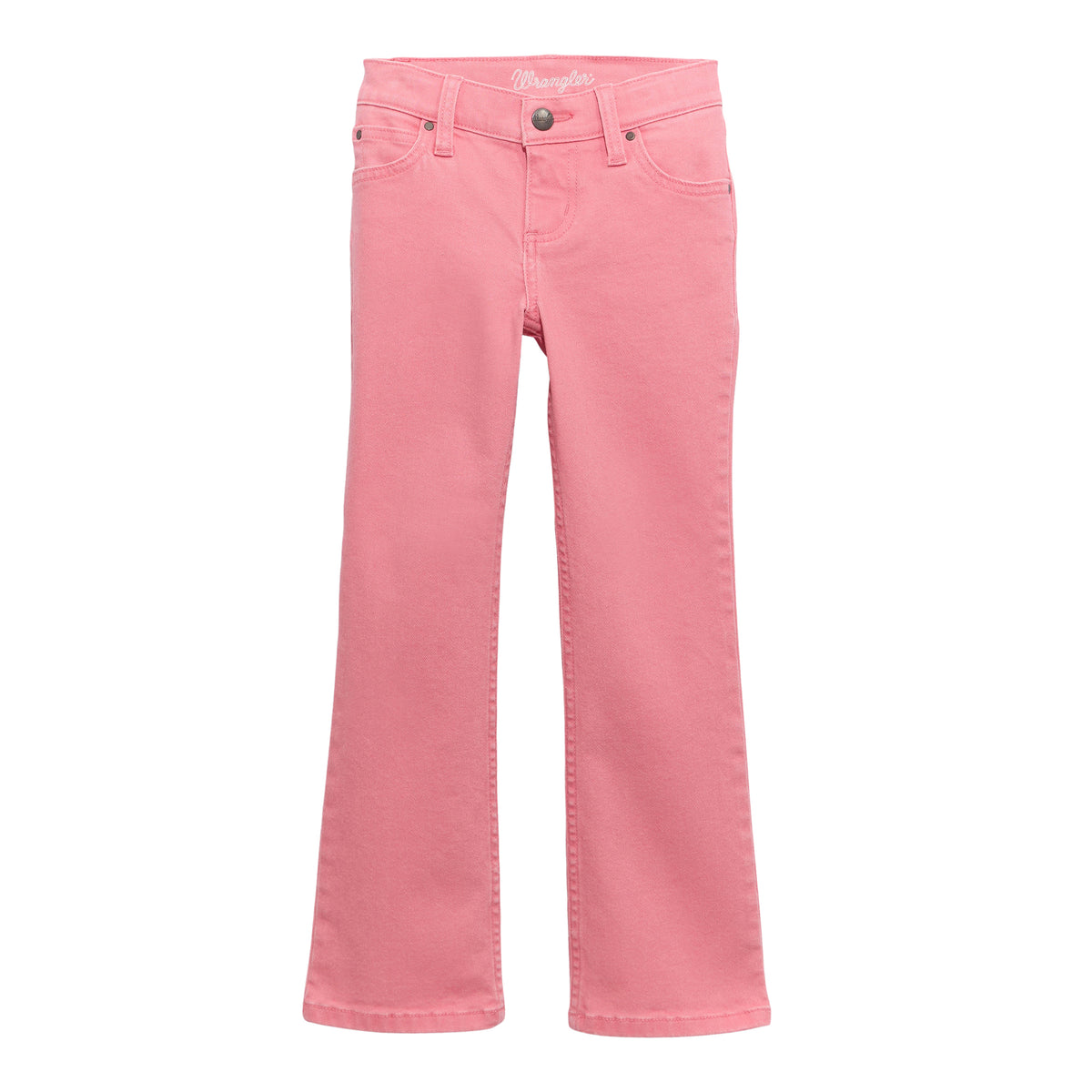 Girls' Wrangler Kaitlyn Bootcut Jean showing classic denim style with a comfortable fit and bootcut design.
