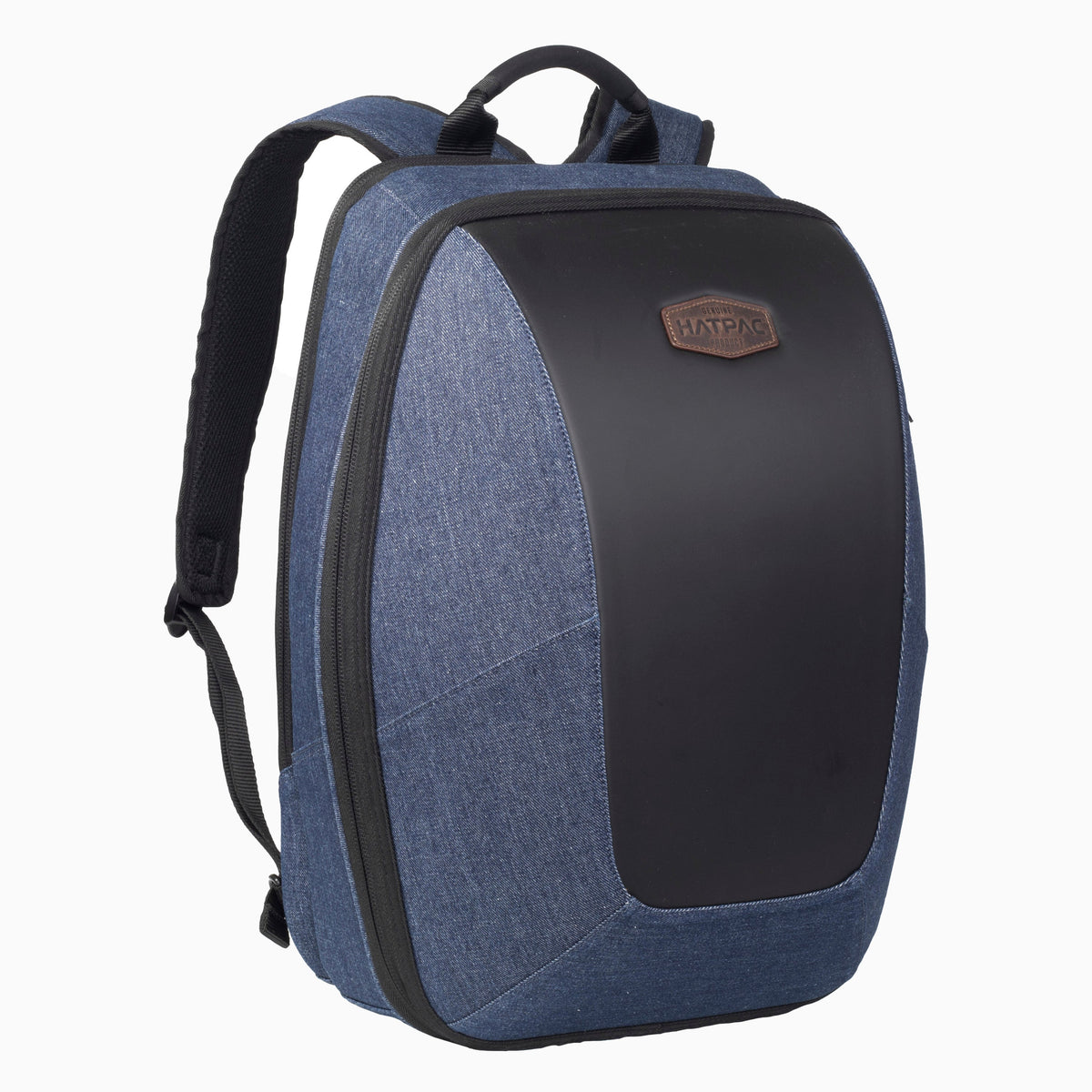 Blue denim hat from HATPAC® with classic style and stitching, shown on a neutral background.
