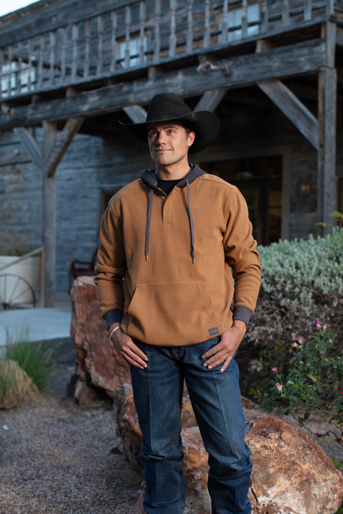 Hooey Men's Cowboy Corduroy Hoodie - Brown/Charcoal