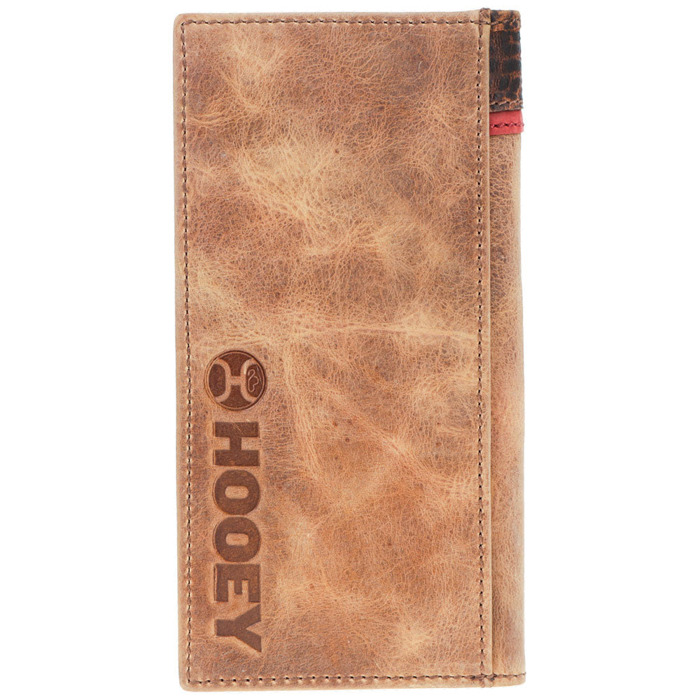 Hooey Whip Smooth Tan rodeo wallet with tri-color woven leather detail, compact and durable for everyday use.