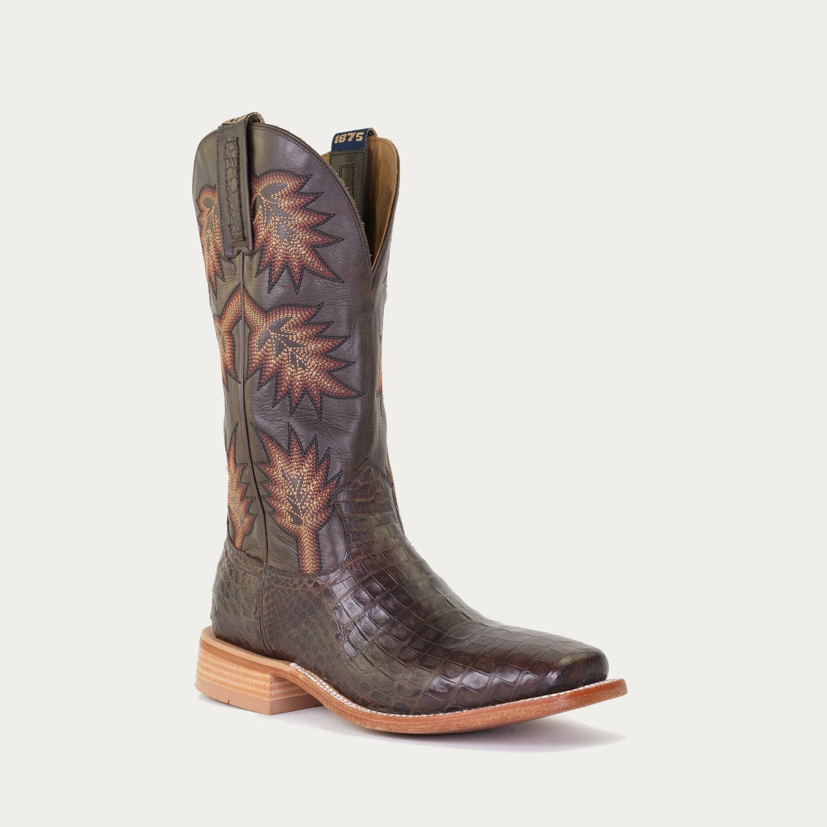 HYER Men's Russell 13" Western Boot, Waxy Coffee Caiman/Chocolate – 3-4 front