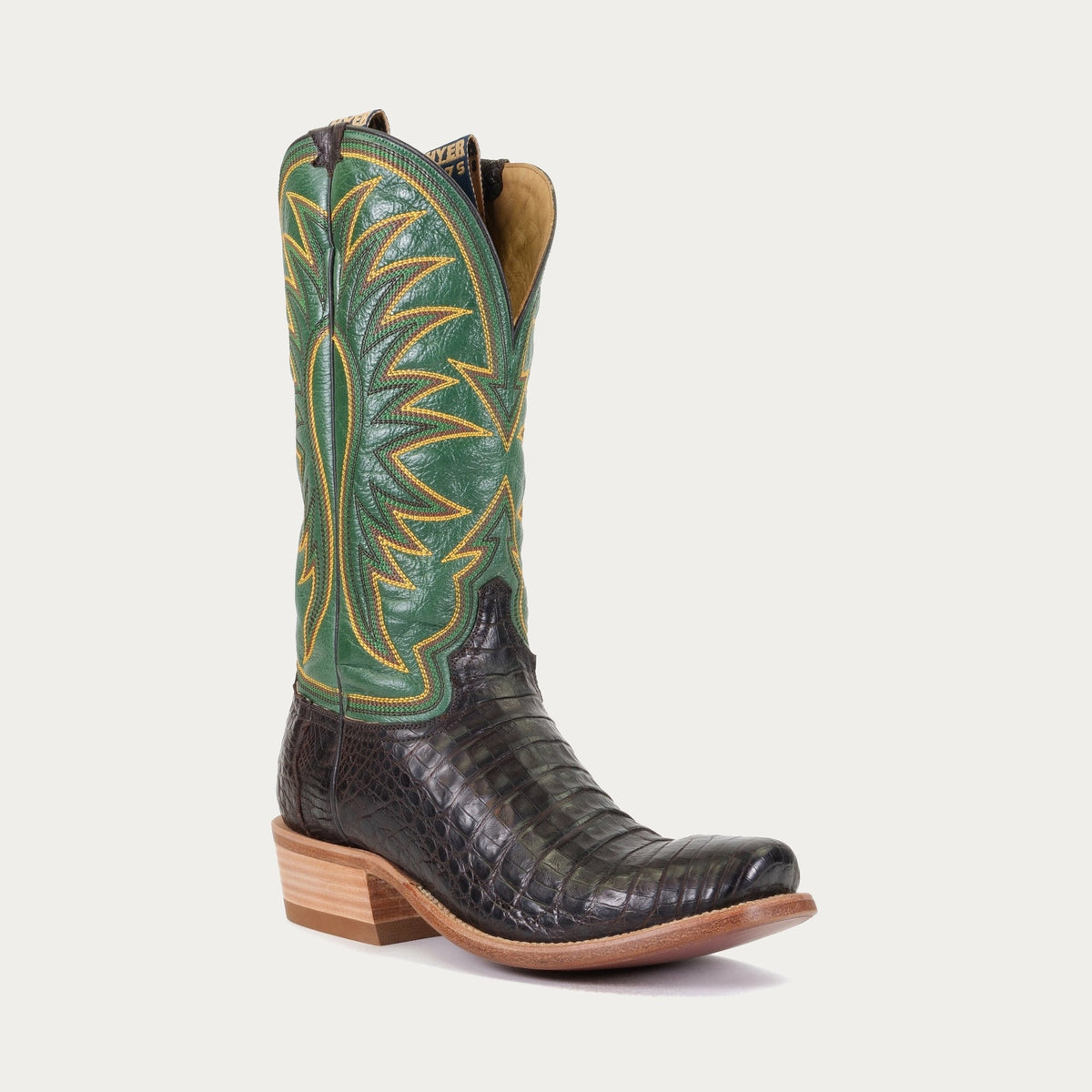 HYER Men's Spearville Western Boot, Grass/Coffee Caiman Belly – 3-4 front