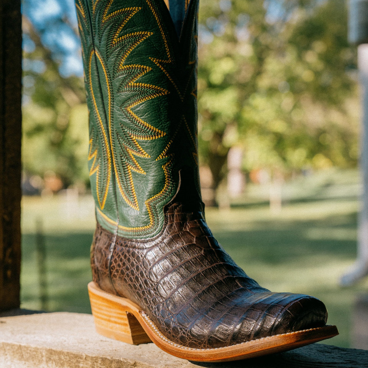 HYER Men's Spearville Western Boot, Grass/Coffee Caiman Belly – lifestyle