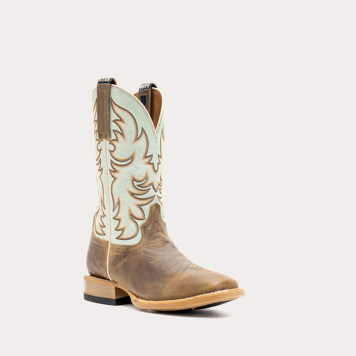HYER Women's Topeka 13" Western Boot, Tan/Blue – 3-4 front