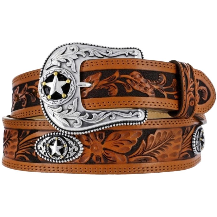 Justin 5 Star Ranch Belt by Leegin, leather belt with Western-style design, featuring star accents and detailed craftsmanship.
