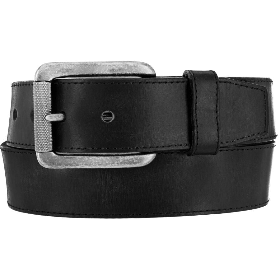 Leegin Justin Bomber Belt in black leather with metallic buckle, stylish men's belt with adjustable strap and textured finish.