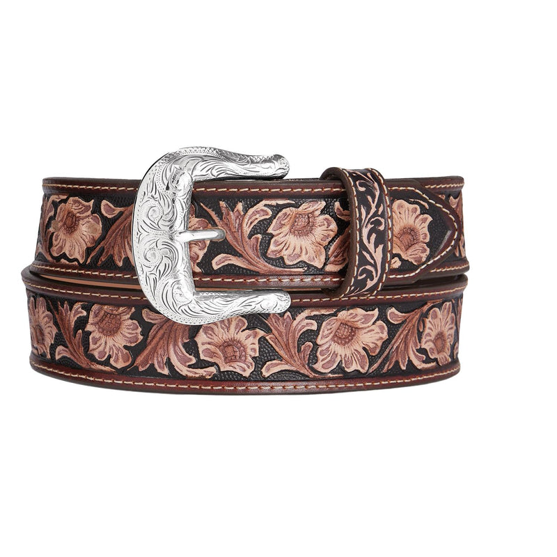 Leegin Justin Bonanza Trail Belt in leather with detailed stitching and metal buckle, stylish outdoor accessory.