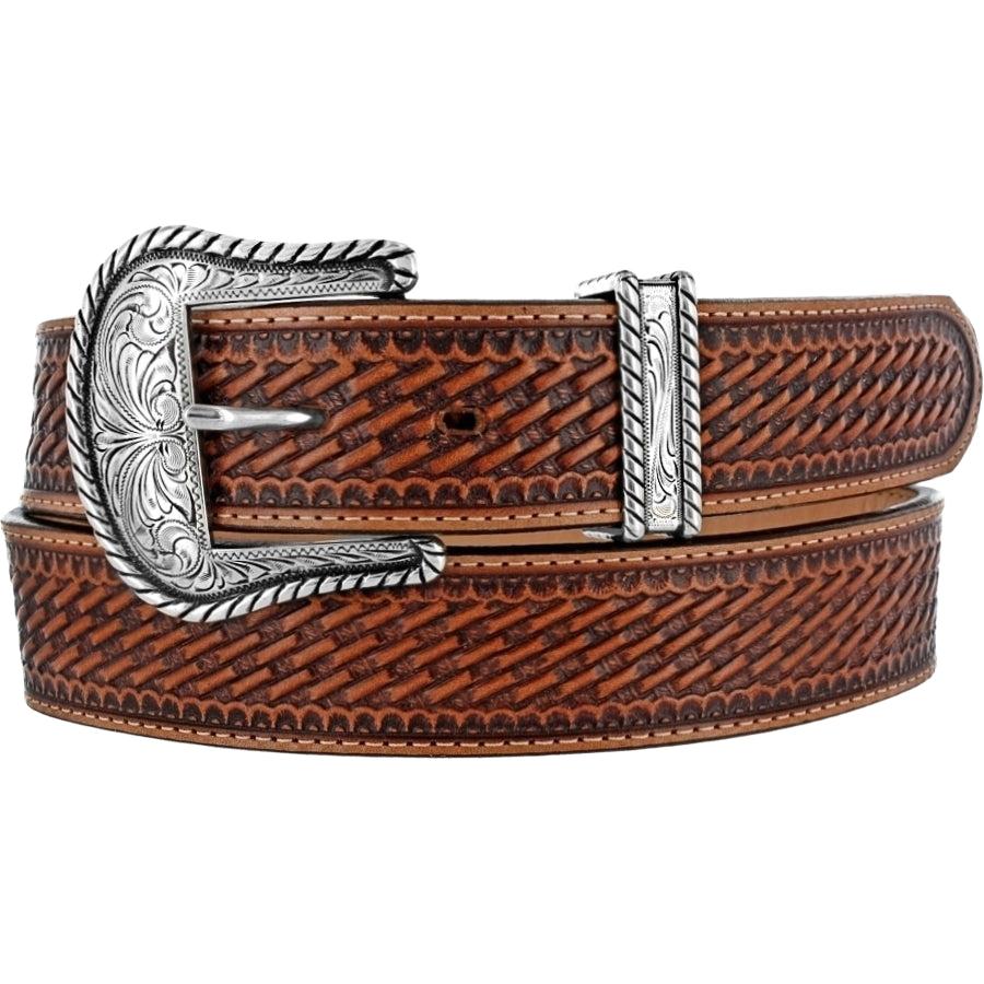 Leegin Justin Bronco Belt in style C12264, featuring a brown leather strap with metal buckle, casual belt for men.
