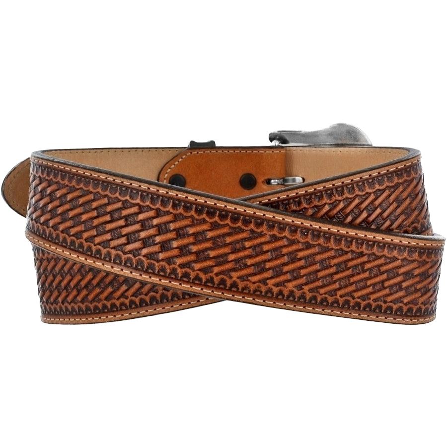 Leegin Justin Bronco Belt in brown leather, style no. C12264, featuring classic Western buckle and detailed stitching.