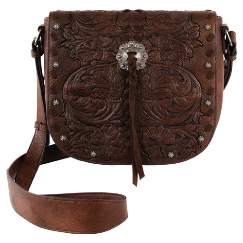 Justin Ladies Saddle Bag Brown with Floral Emboss and Concho