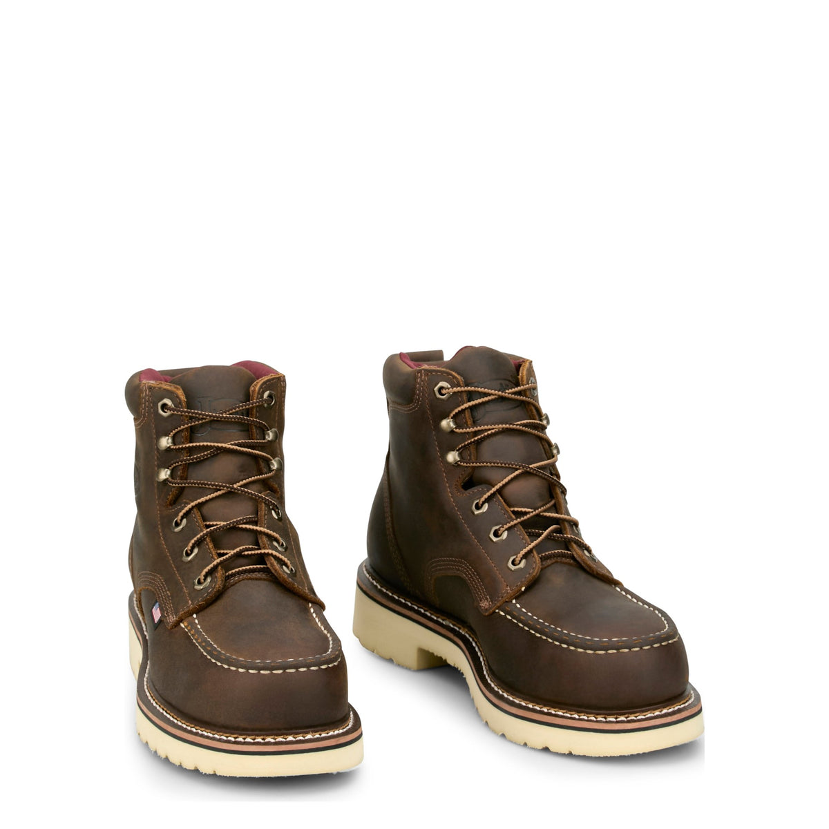Justin Men's Akron 6" Waterproof Mocc Toe Work Boot, Hickory – pair