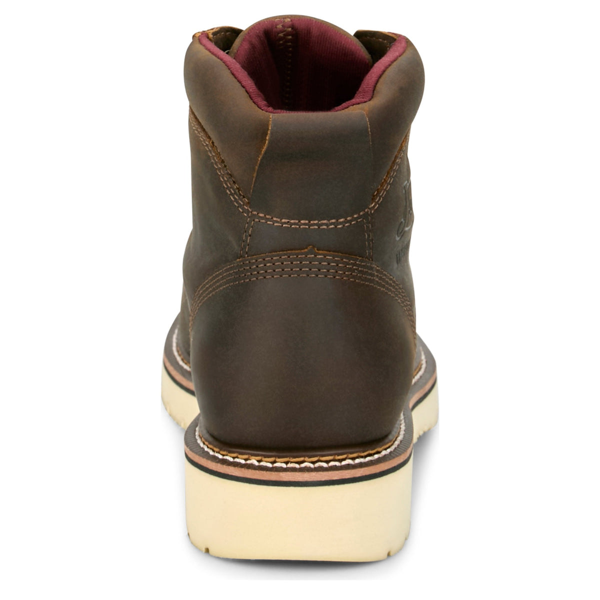 Justin Men's Akron 6" Waterproof Steel Mocc Toe Work Boot, Hickory – heel