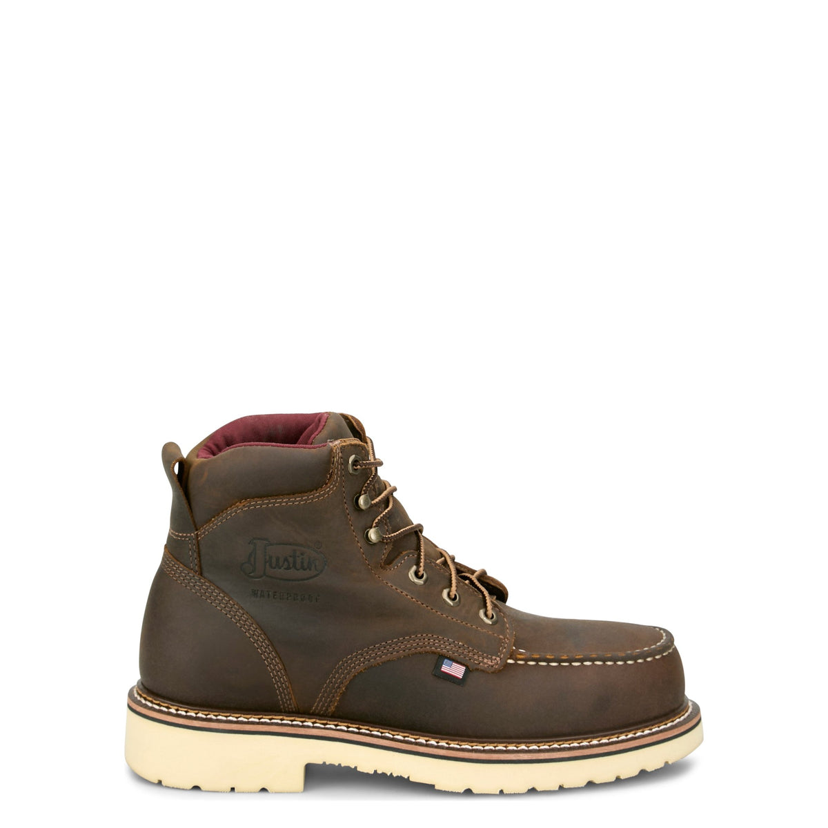 Justin Men's Akron 6" Waterproof Steel Mocc Toe Work Boot, Hickory – side