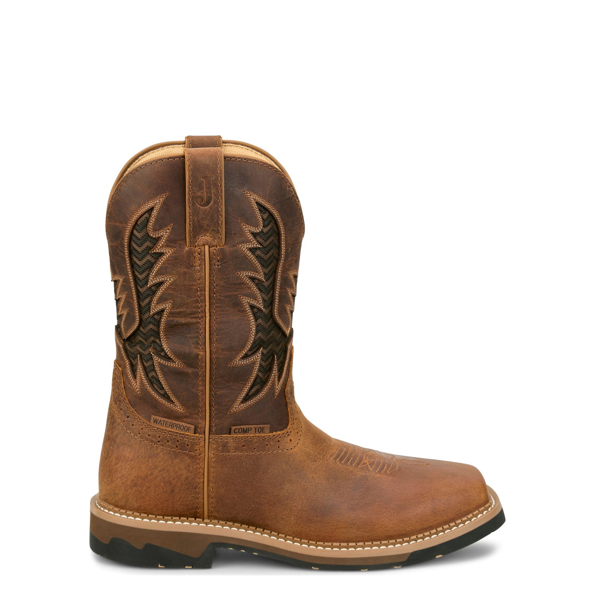 Justin Men's Bolt 11" Waterproof Comp Toe Work Boot, Pecan – side