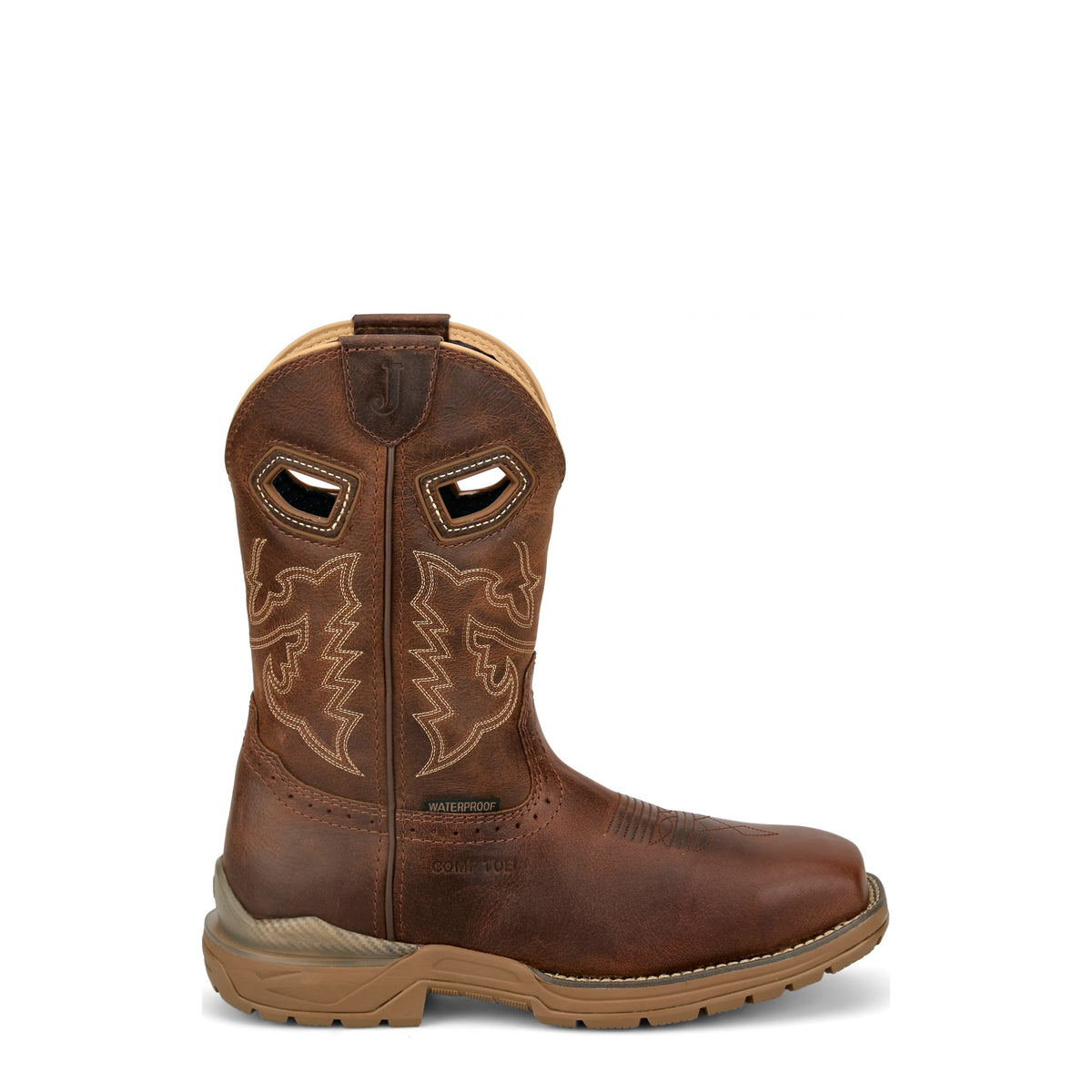 Justin Men's Oil Patch Waterproof Nano Comp Toe Work Boot, Brown – side