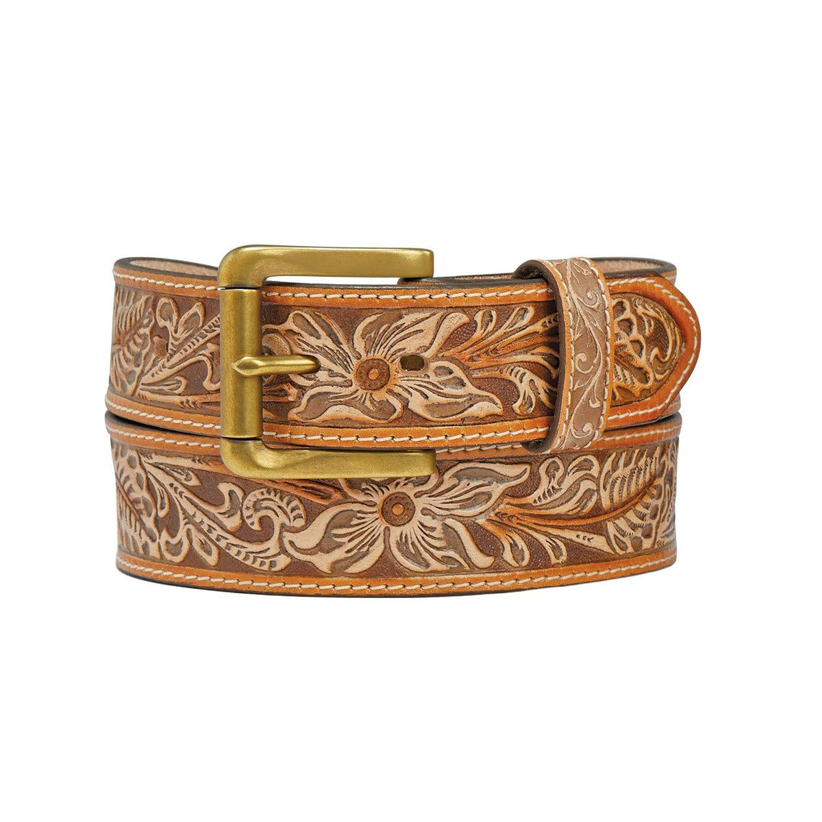 Leegin Justin Natural Floral Belt with colorful floral design, casual accessory for men and women, style No. C14124.