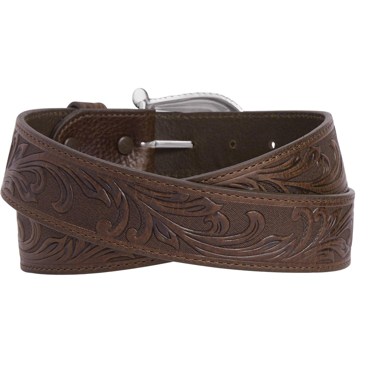Leegin Justin Paris Vine Belt with floral vine pattern, brown leather strap, stylish accessory for men and women.