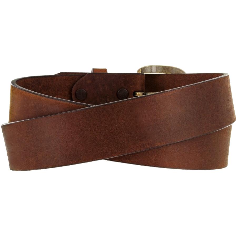 Leegin Justing Work Basic Belt Style No. 232BD, brown leather belt with simple design and adjustable buckle.