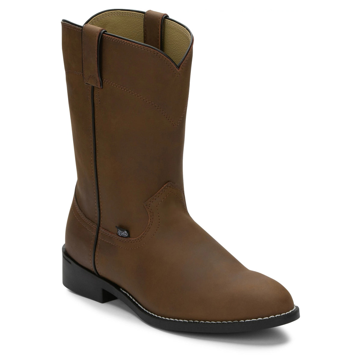 Justin Men's Temple 10" Roper Boot, Clay Brown – 3-4 front