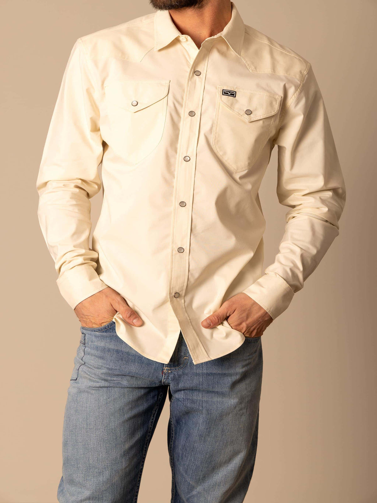 Kimes Ranch Men's Blackout Dress Shirt, Natural – front
