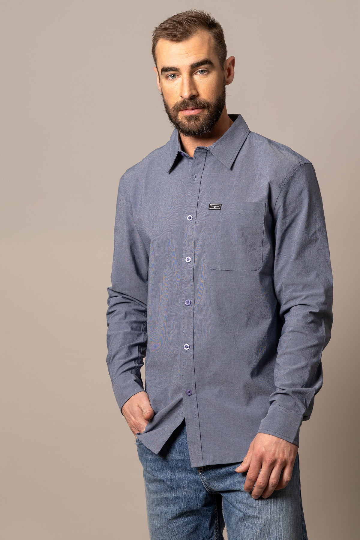 Kimes Ranch Men's Linville Long Sleeve Dress Shirt, Navy – front