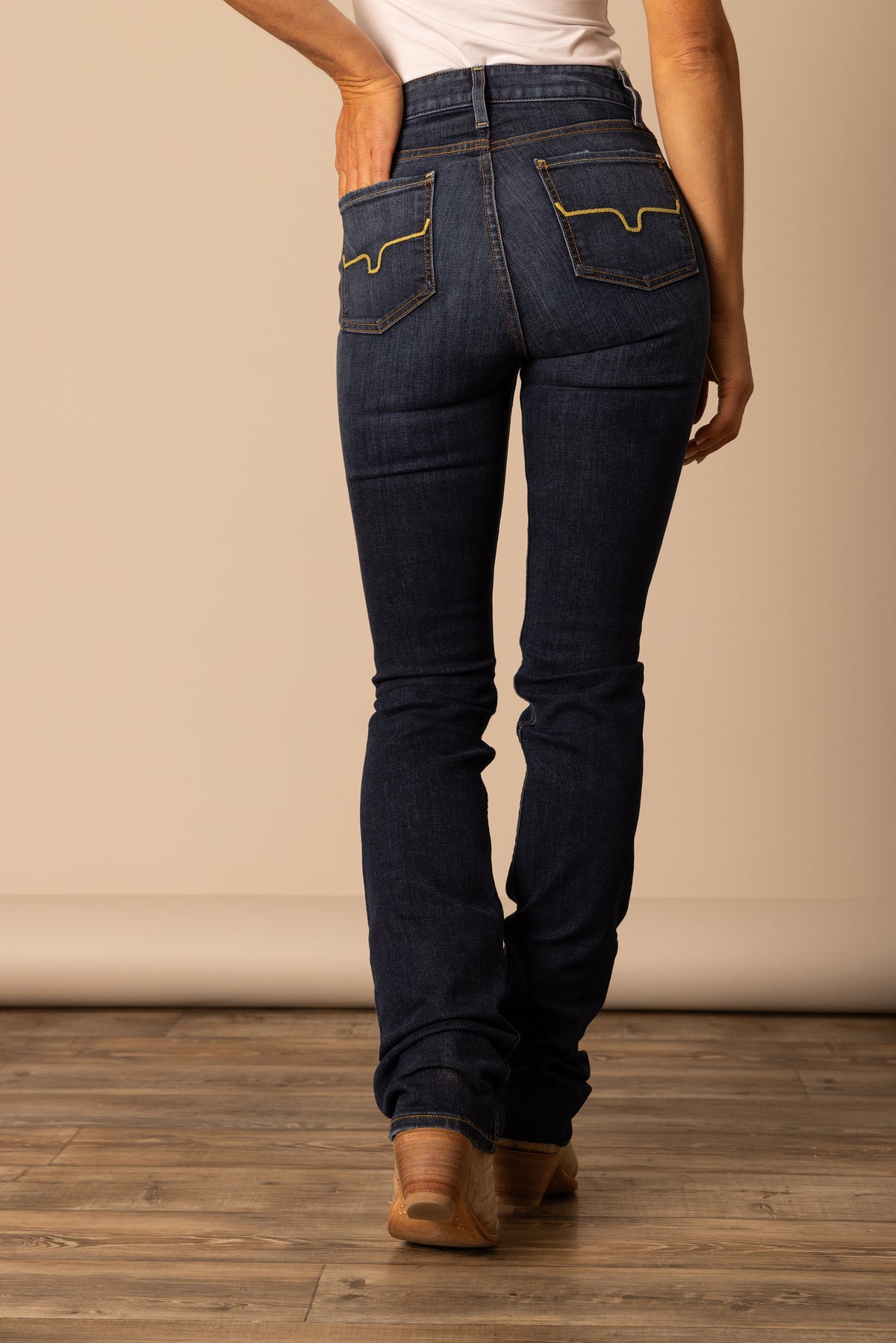 Kimes Ranch Women's Sarah Jeans in dark wash, fitted denim with classic five-pocket design and subtle stitching details.