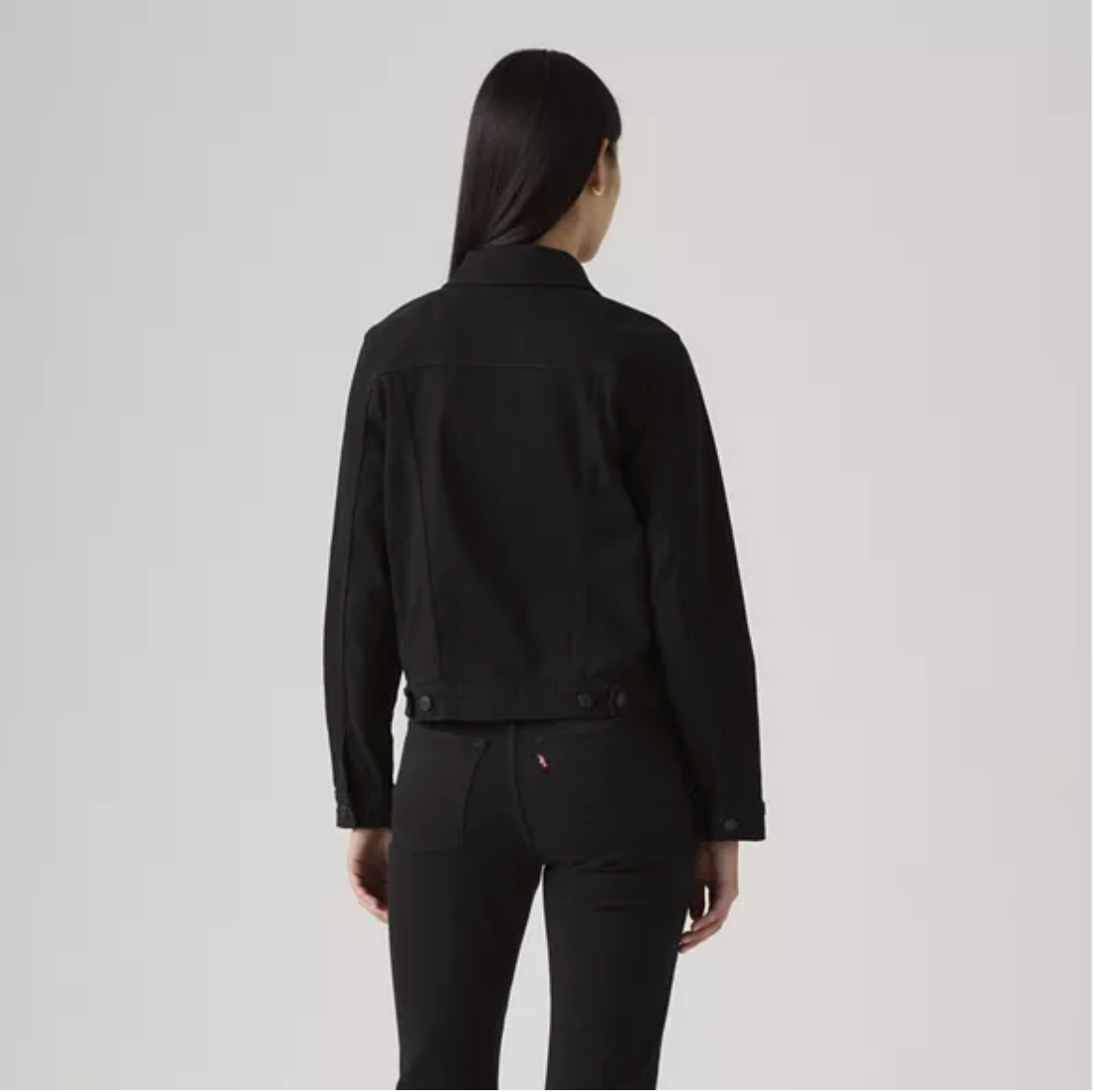 Levi's Women's Original Trucker Jacket in black, casual denim jacket with classic button front and fitted style.