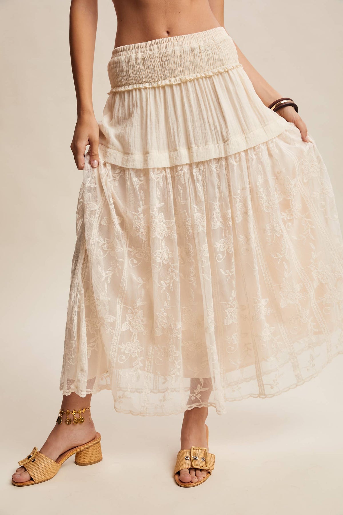 Listicle Women's Embroidered Sheer Maxi Skirt, Ecru – front