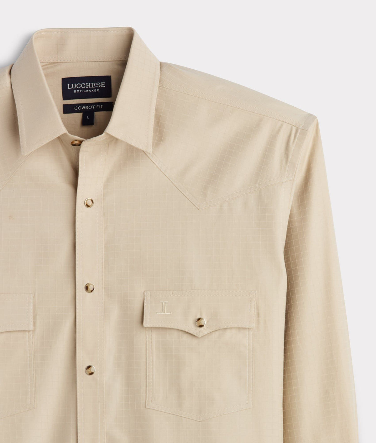 Tan Lucchese El Paso Square Dobby shirt with a button-up design, featuring a classic collar and tailored fit.