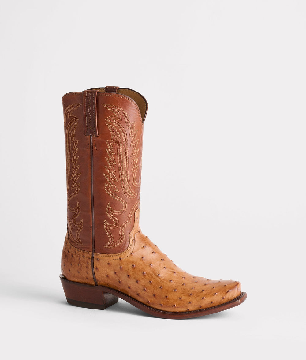 Lucchese Men's Luke Ostrich Boot - Barnwood + Tan