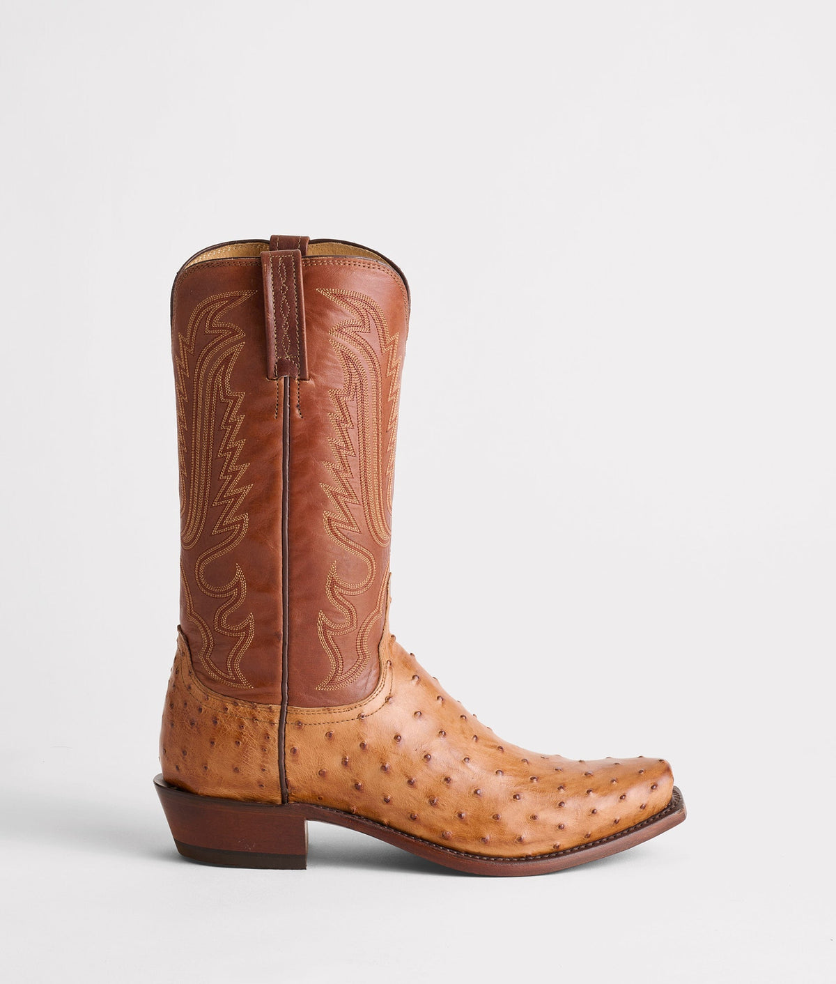 Lucchese Men's Luke Ostrich Boot, Barnwood + Tan – side