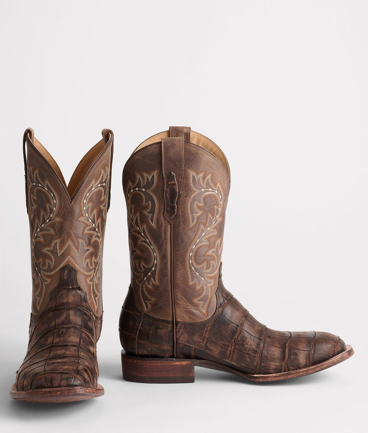 Lucchese Men's Malcolm Alligator Boot, Chocolate + Café Brown – pair