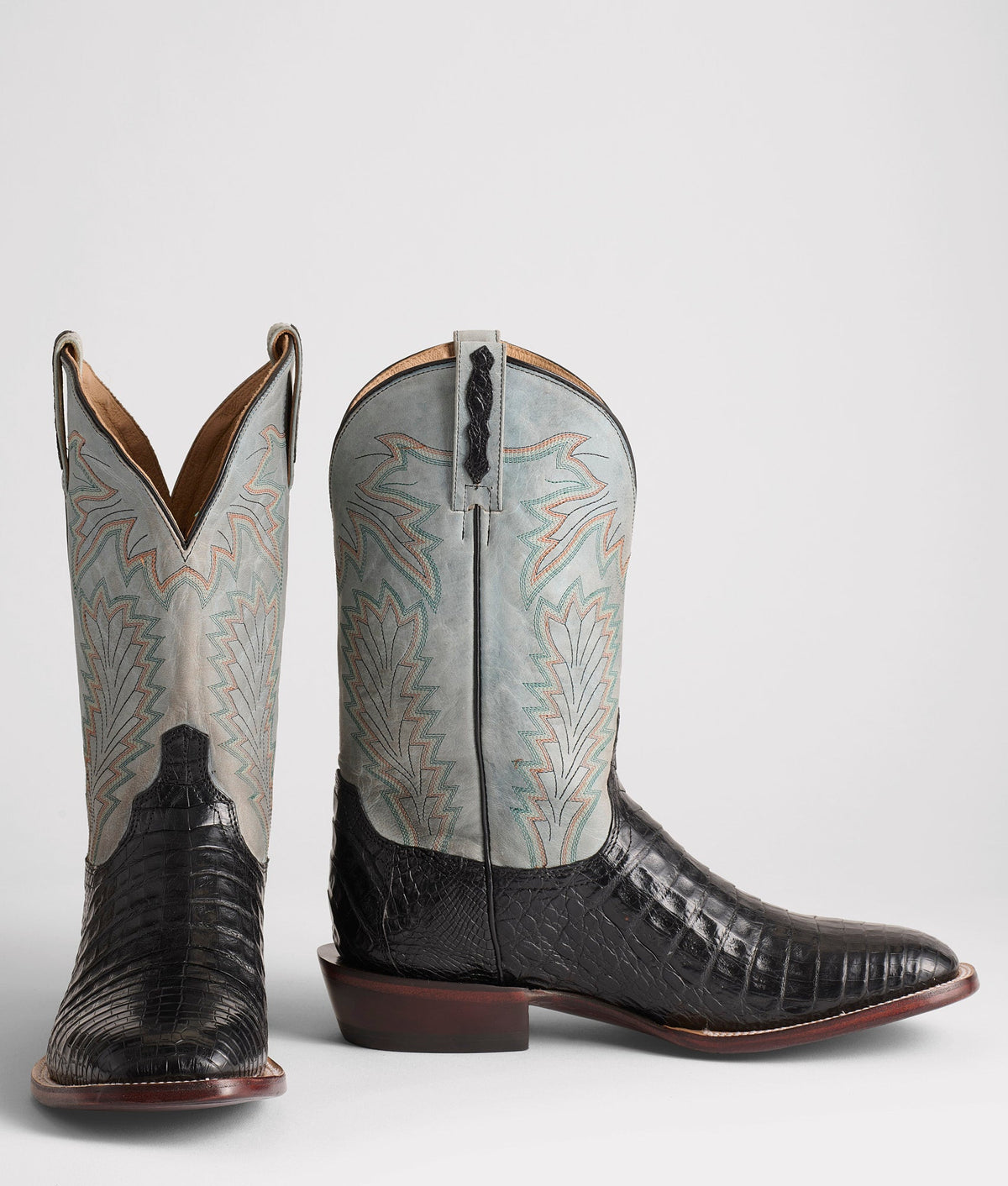 Lucchese Men's Wyatt Caiman Boot, Black + Light Blue – pair