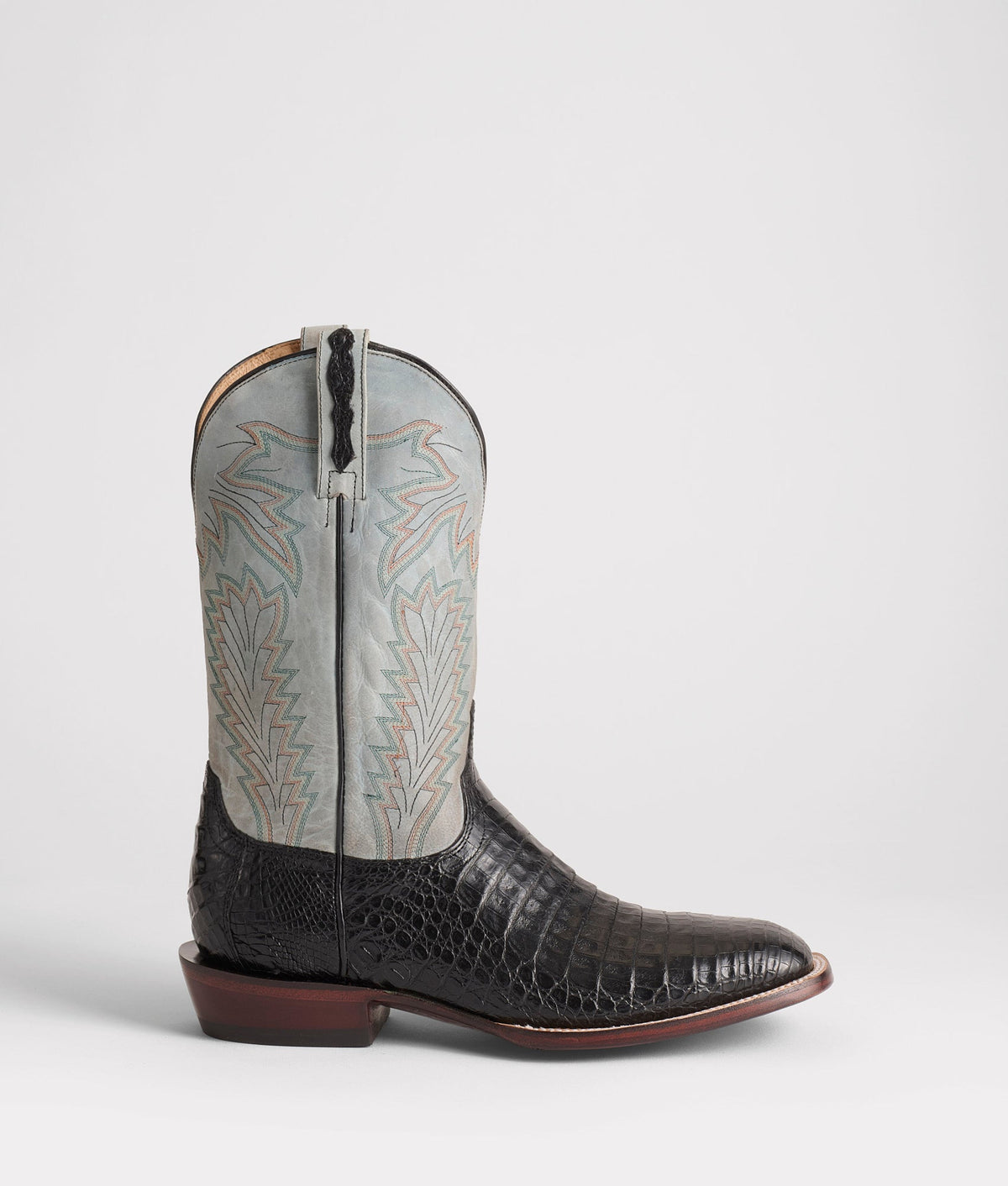 Lucchese Men's Wyatt Caiman Boot, Black + Light Blue – side
