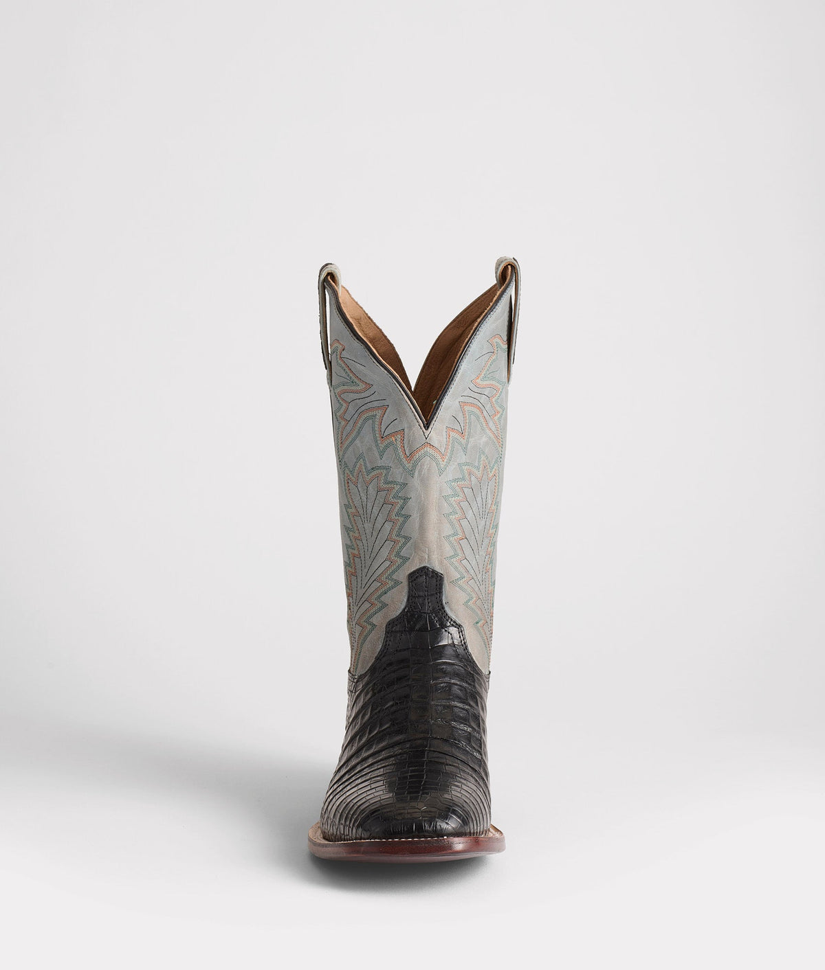 Lucchese Men's Wyatt Caiman Boot, Black + Light Blue – toe