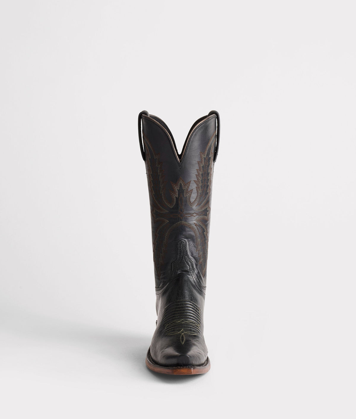 Black Lucchese Savannah women's cowboy boots with intricate stitching and pointed toe, stylish leather footwear.
