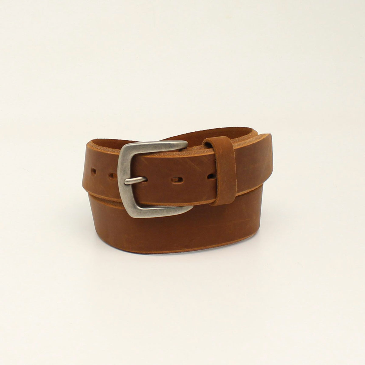 Medium brown Ariat men's belt with beveled edge and embroidered detail, crafted by M&F for durable, stylish wear.