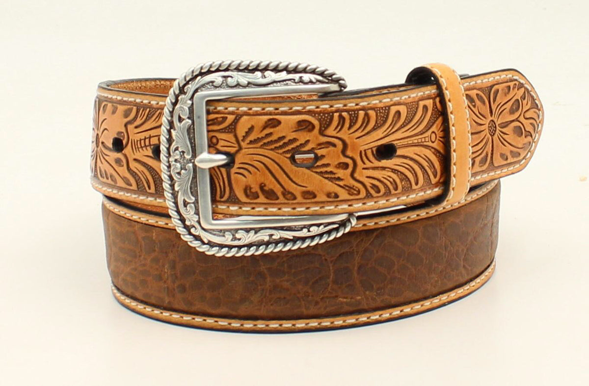 Ariat men's faux crocodile leather belt with silver buckle, stylish and durable accessory for men.