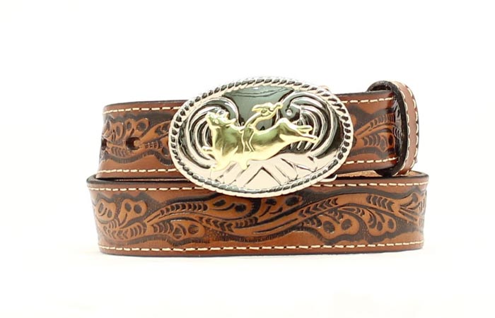 M&F Nocona kids' Western belt with leather strap and decorative stitching, suitable for young Western style enthusiasts.