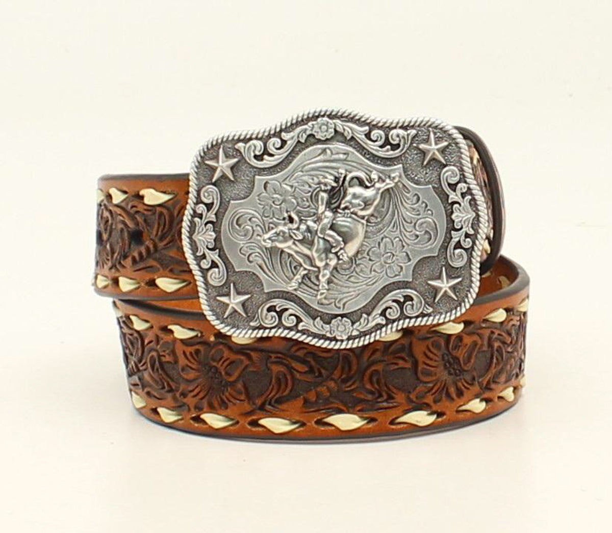 M&F Nocona kids' Western belt with leather strap and decorative stitching, suitable for children's western-style outfits.