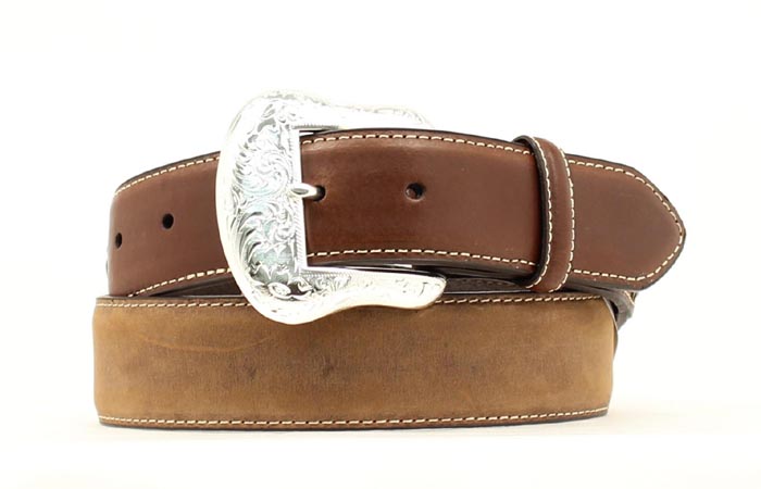 M&F Nocona Top Hand Western Belt with intricate leather tooling and silver buckle, designed for western style and durability.