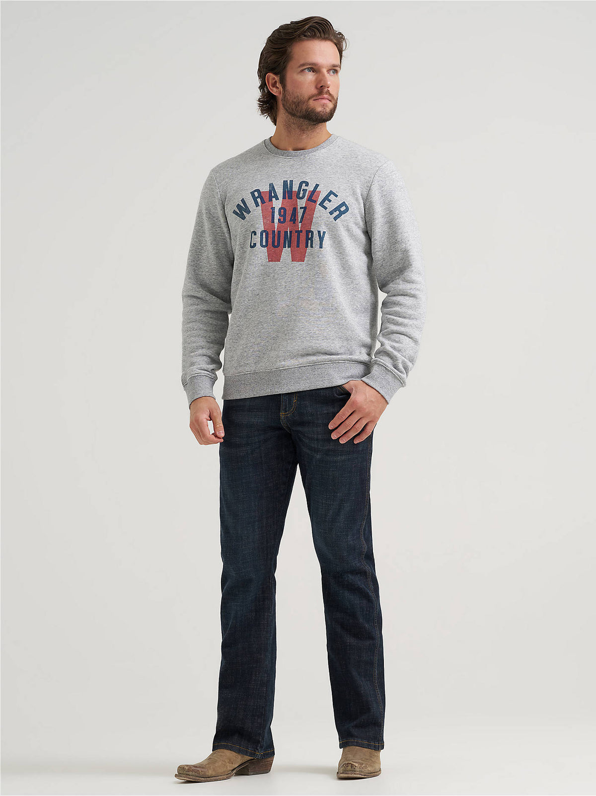Wrangler Men's 1947 Country Graphic Fleece Sweatshirt, Grey Mele – full length